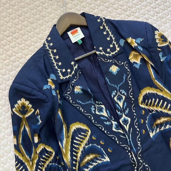 NWOT Farm Rio unisex Blue Pineapple Ikat Blazer Size L 100% Cotton - Picture 5 of 16